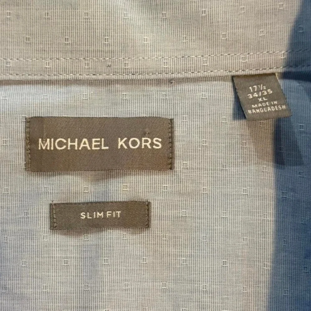 Michael Kors Slim Fit Dress Shirt XL 17.5 34/35 Light Blue Textured Long Sleeve - Picture 2 of 4